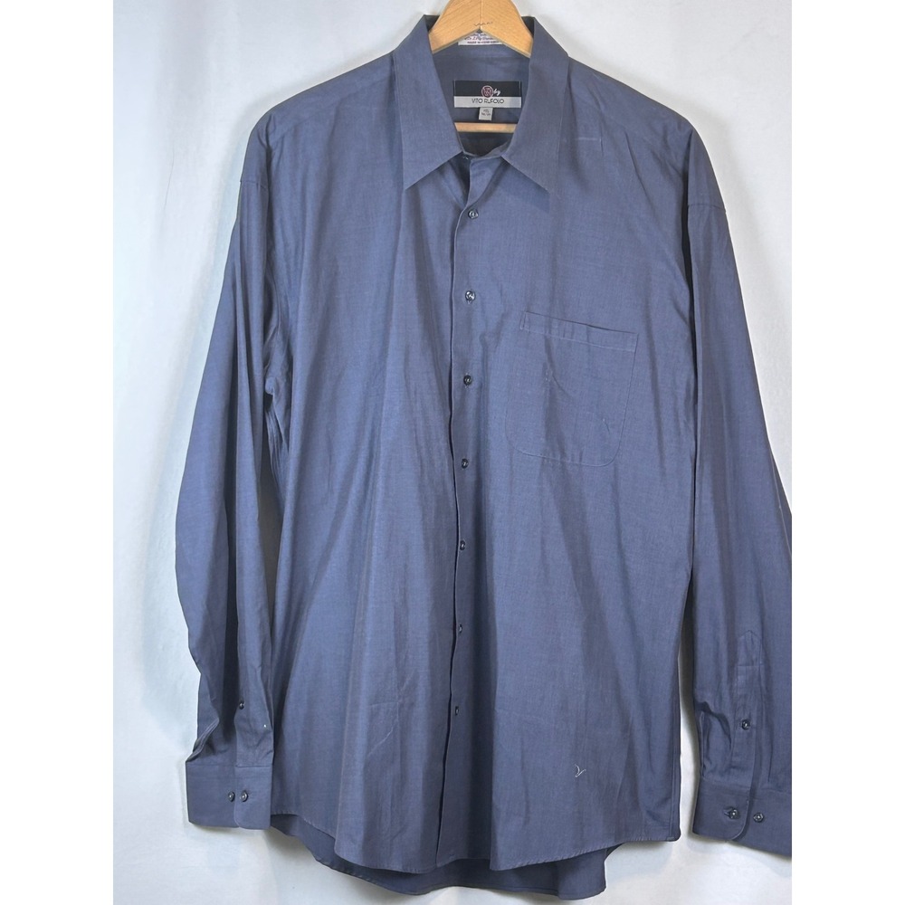 Vito Rufolo Button Down Shirt Mens 17.5 36/37 Blue Good Broadcloth Long Sleeve